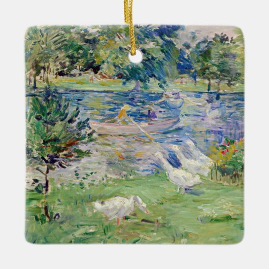 Berthe Morisot - Mädchen im Boot mit Gänsen Keramikornament (Vorderseite)