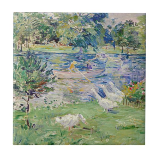 Berthe Morisot - Mädchen in einem Boot mit Gänsen Fliese (Vorderseite)