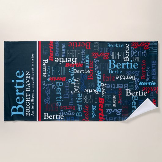 Bertie personalized name meaning red blue white strandtuch (Vorderseite)