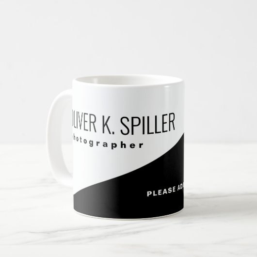 Beruf (Fotograf) halb schwarz halb weiß Kaffeetasse (Vorderseite Links)