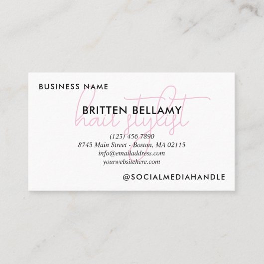 Beruf in rosa Script Add-Fotos Visitenkarte (Vorderseite)