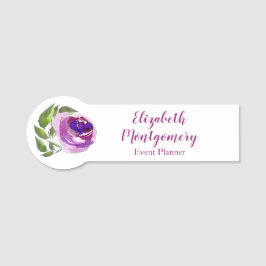 Beruf-Planerwatercolor-lila Rose mit Blumen Namensschild