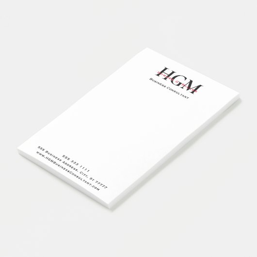 Beruflich 3 Letter Monogram Black White Post-it Klebezettel (angewinkelt)