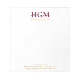 Beruflich 3 Letter Monogram Burgundy Navy Gold Notizblock