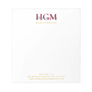 Beruflich 3 Letter Monogram Burgundy Navy Gold Notizblock