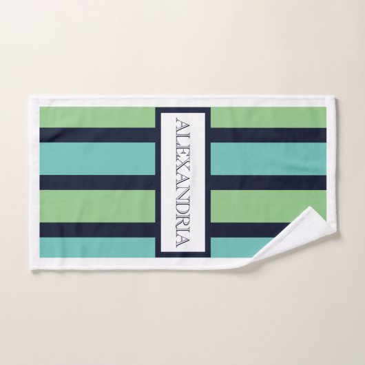 Beruflich als Classic Green Sage, Navy & Aquamarin Badhandtuch Set (Handtuch)