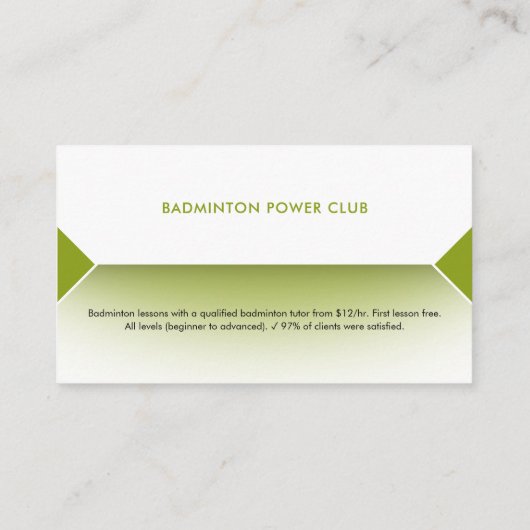 Beruflich Badminton Trainer | Coach Visitenkarte (Rückseite)