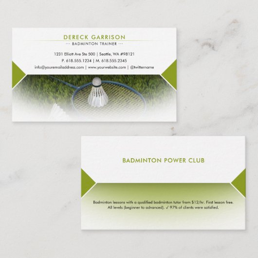 Beruflich Badminton Trainer | Coach Visitenkarte (Vorne/Hinten)