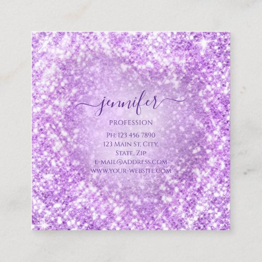 Beruflich Beauty Makeup Artist Glitzer Lila Quadratische Visitenkarte (Rückseite)