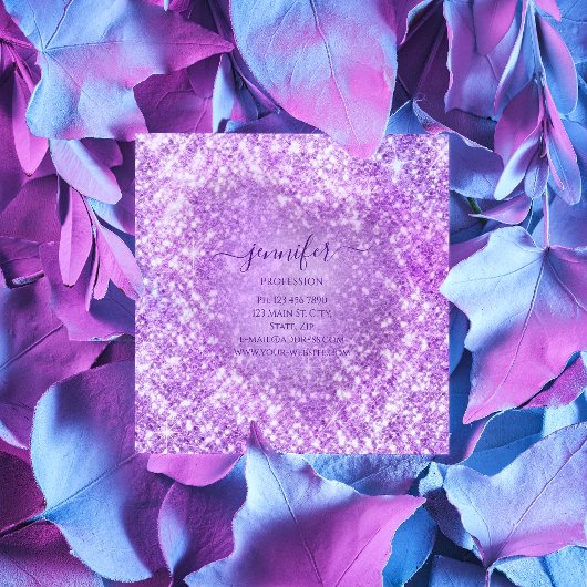 Beruflich Beauty Makeup Artist Glitzer Lila Quadratische Visitenkarte