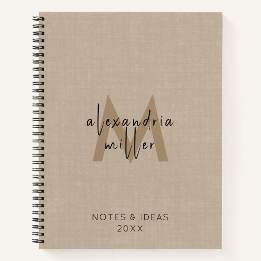 Beruflich Beige Linen Monogram Script Notizblock (Vorderseite)