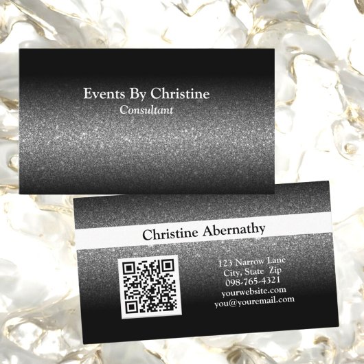 Beruflich Black Glitzer Ombre Minimalistisch QR Visitenkarte