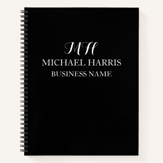 Beruflich Black Monogram Initial Business Notizblock (Vorderseite)