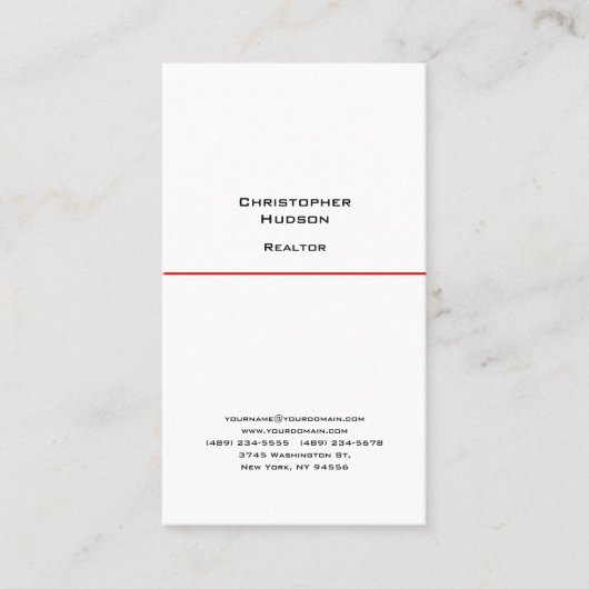 Beruflich Black Red White Simple Schlicht Realtor Visitenkarte (Vorderseite)