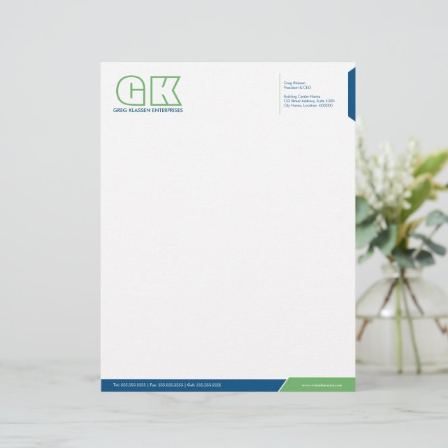 Beruflich Blau und Grün Briefbogen (Stehend Vorderseite)