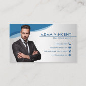 Beruflich Blue & Grau Real Anwesen Agent Foto Visitenkarte (Rückseite)