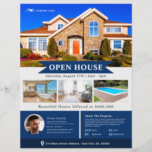 Beruflich Blue Open House Real Anwesen Flyer (Vorne)