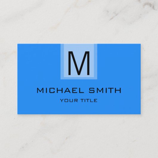 Beruflich Blue Solid Color Monogram Visitenkarte (Vorderseite)