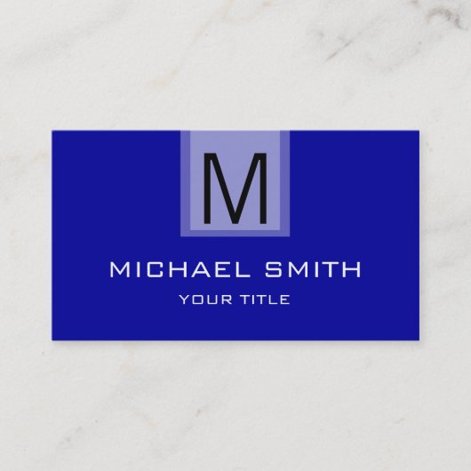 Beruflich Blue Solid Color Monogram Visitenkarte (Vorderseite)