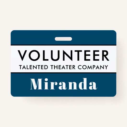 Beruflich Blue White Volunteer Name Abzeichen Ausweis (Vorderseite)