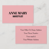 Beruflich Blush Pink Black Hair Stylist Modern Visitenkarte (Vorne/Hinten)