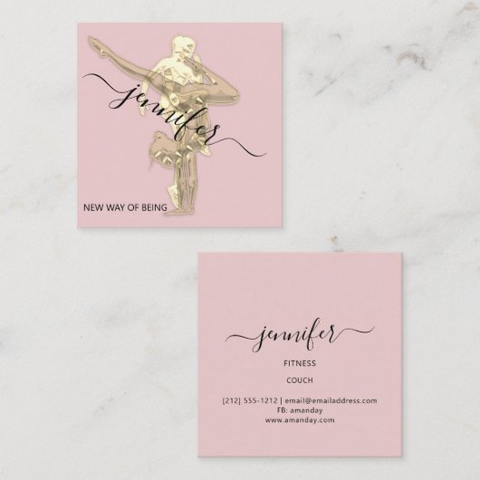 Beruflich Body Fitness Tanz Gold Couch Rosa Quadratische Visitenkarte (Vorne/Hinten)