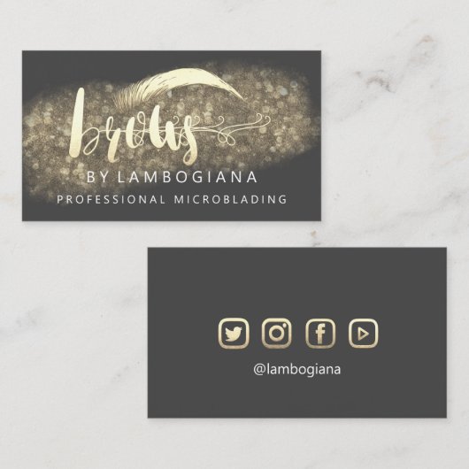 Beruflich Brows Gold Grau Logo Microblade Busin Visitenkarte (Vorne/Hinten)