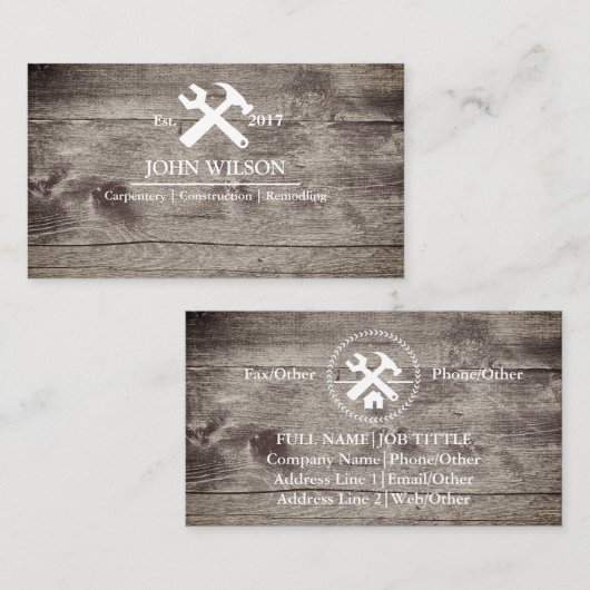 Beruflich Builder Carpenter Tools Holzbearbeitung  Visitenkarte (Vorne/Hinten)
