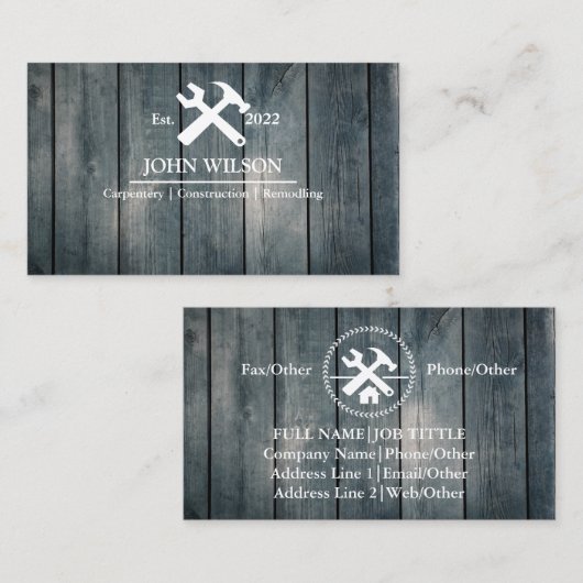 Beruflich Builder Carpenter Tools Holzbearbeitung  Visitenkarte (Vorne/Hinten)