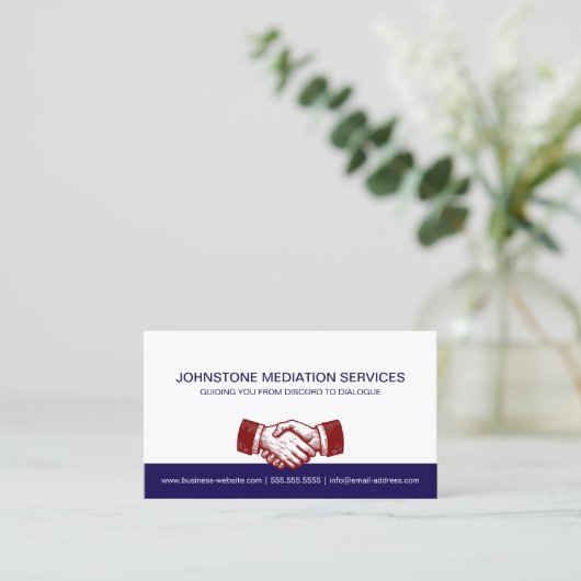 Beruflich Business Blue Red Handshake Visitenkarte (Stehend Vorderseite)