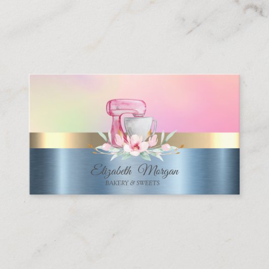 Beruflich Cake Mixer Blume Blue Metallic Visitenkarte (Vorderseite)