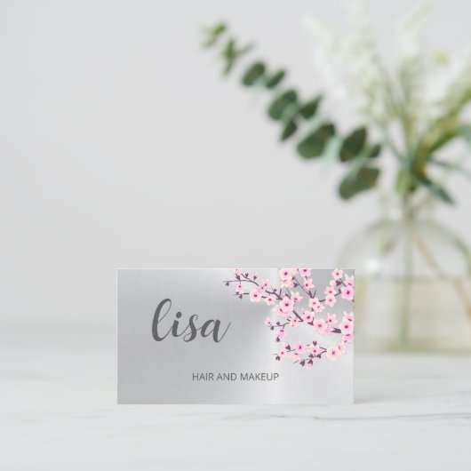Beruflich Cherry Blossom Pink Silver Business C Visitenkarte (Stehend Vorderseite)