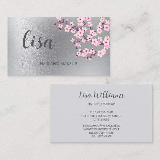 Beruflich Cherry Blossom Pink Silver Business C Visitenkarte (Vorne/Hinten)