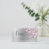 Beruflich Cherry Blossom Pink Silver Business C Visitenkarte (Stehend Vorderseite)