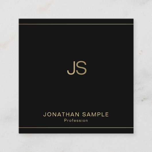 Beruflich Chic Monogram Elegant Black Gold Luxe Quadratische Visitenkarte (Vorderseite)