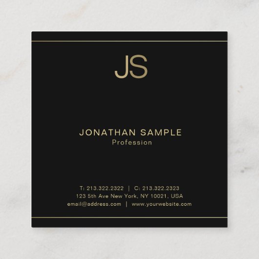 Beruflich Chic Monogram Elegant Black Gold Luxe Quadratische Visitenkarte (Rückseite)