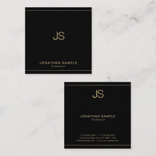 Beruflich Chic Monogram Elegant Black Gold Luxe Quadratische Visitenkarte (Vorne/Hinten)