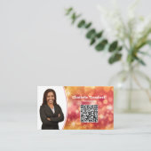 Beruflich Coral Bokeh Sparkle Custom Foto QR Visitenkarte (Stehend Vorderseite)