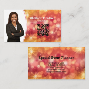 Beruflich Coral Bokeh Sparkle Custom Foto QR Visitenkarte