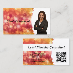 Beruflich Coral Bokeh Sparkle Custom Foto QR Visitenkarte