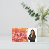 Beruflich Coral Bokeh Sparkle Custom Foto QR Visitenkarte (Stehend Vorderseite)