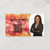 Beruflich Coral Bokeh Sparkle Custom Foto QR Visitenkarte (Vorderseite)