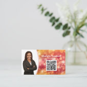 Beruflich Coral Bokeh Sparkle Custom Foto QR Visitenkarte (Stehend Vorderseite)