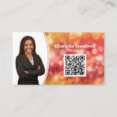 Beruflich Coral Bokeh Sparkle Custom Foto QR Visitenkarte (Vorderseite)