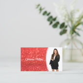 Beruflich Coral Glitzer Custom Foto QR Visitenkarte (Stehend Vorderseite)
