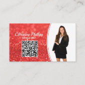 Beruflich Coral Imitats Glitzer Custom Foto QR Visitenkarte (Vorderseite)
