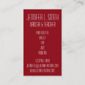 Beruflich Dancer Tance Teacher Choreograf Visitenkarte (Rückseite)