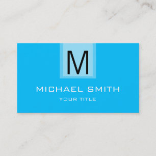 Beruflich Deep sky blue Solid Color Monogram Visitenkarte