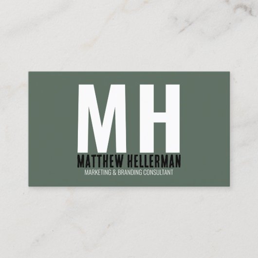 Beruflich-Einfache grüne Monogramm Visitenkarte (Vorderseite)