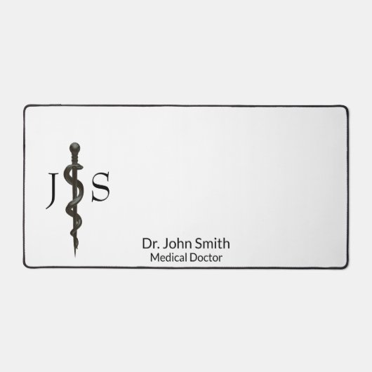 Beruflich Einfaches Asclepius Schwarz-weiß Schreibtischunterlage (Vorderseite)